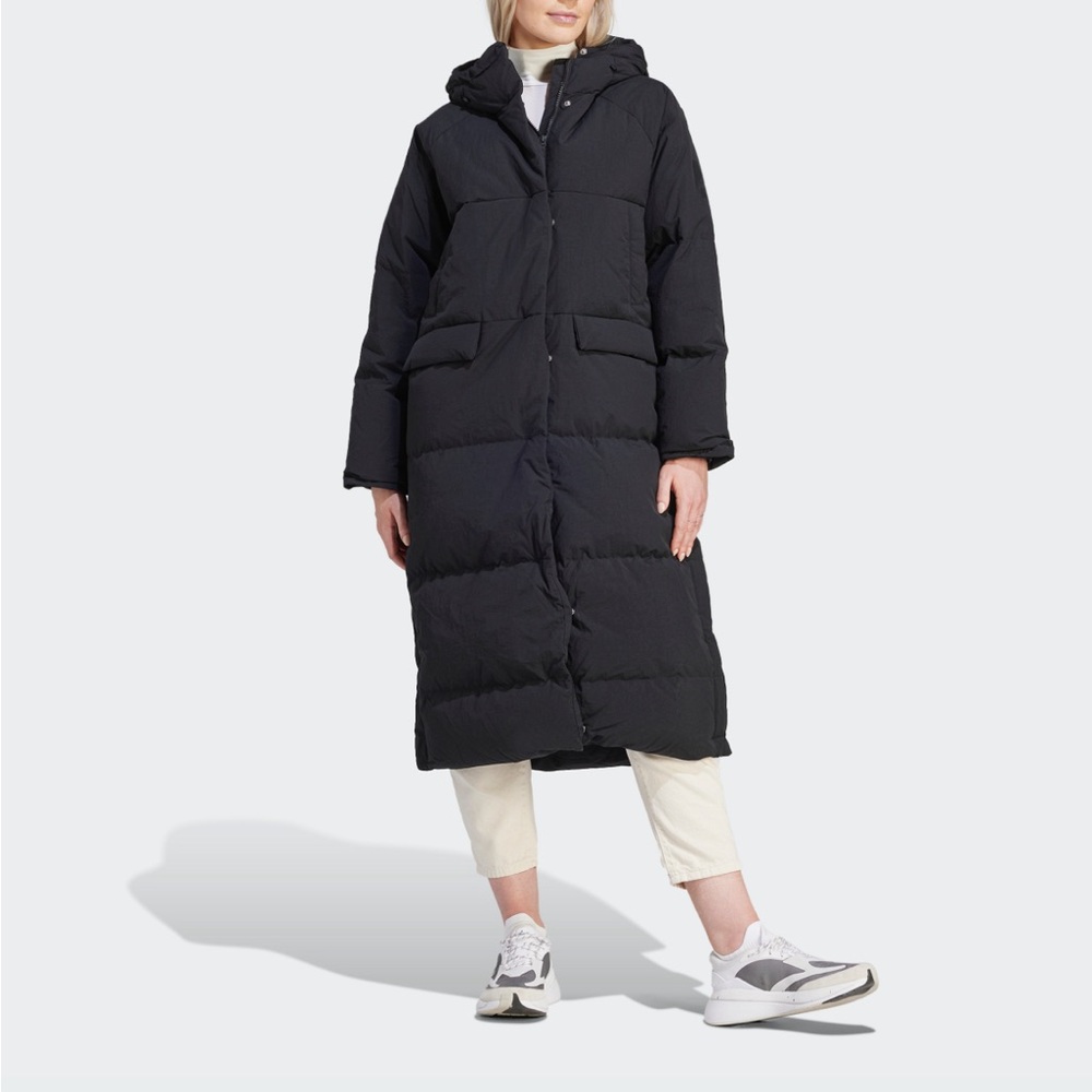 Adidas big baffle black down puffer parka coat size small